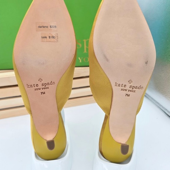 Kate Spade Darlene Mules Women 7 Yellow Satin Crystal Bow Kitten Heel Slides - Picture 6 of 6